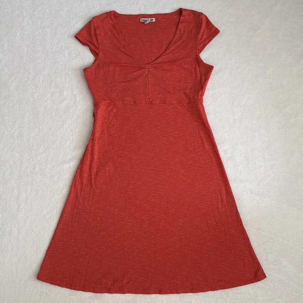 Toad & Co | Rosemarie V-Neck A-Line Cap Sleeve Dress Pocket Orange Stripe (S) - Picture 15 of 15